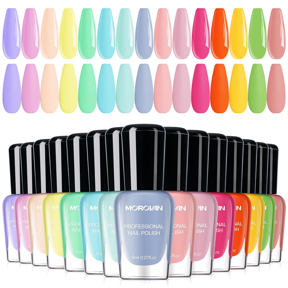 Morovan front packaging showing eight pastel-neon bottles and colorful palette benefit variety