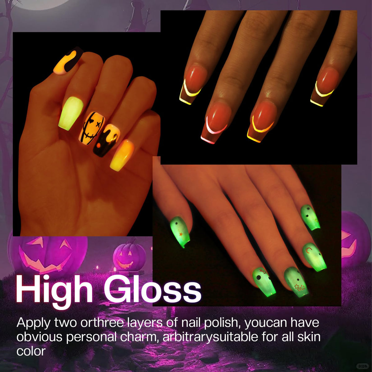 Morovan glowing nails demo under low light highlighting luminous benefit