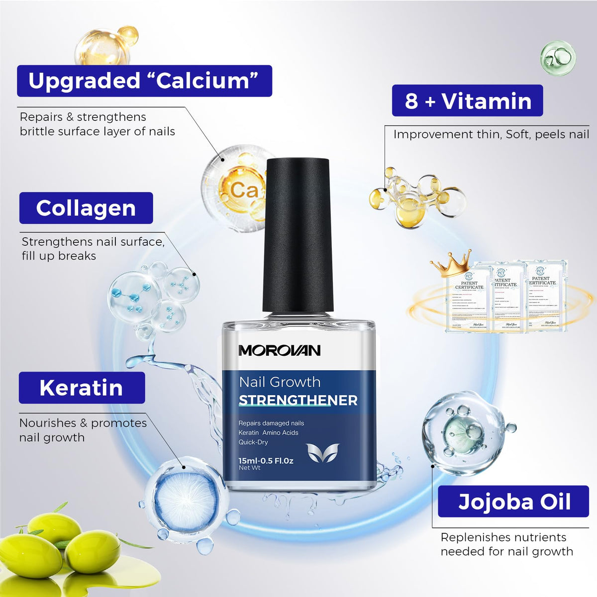 Morovan label ingredients and features highlighting keratin and vitamin blend