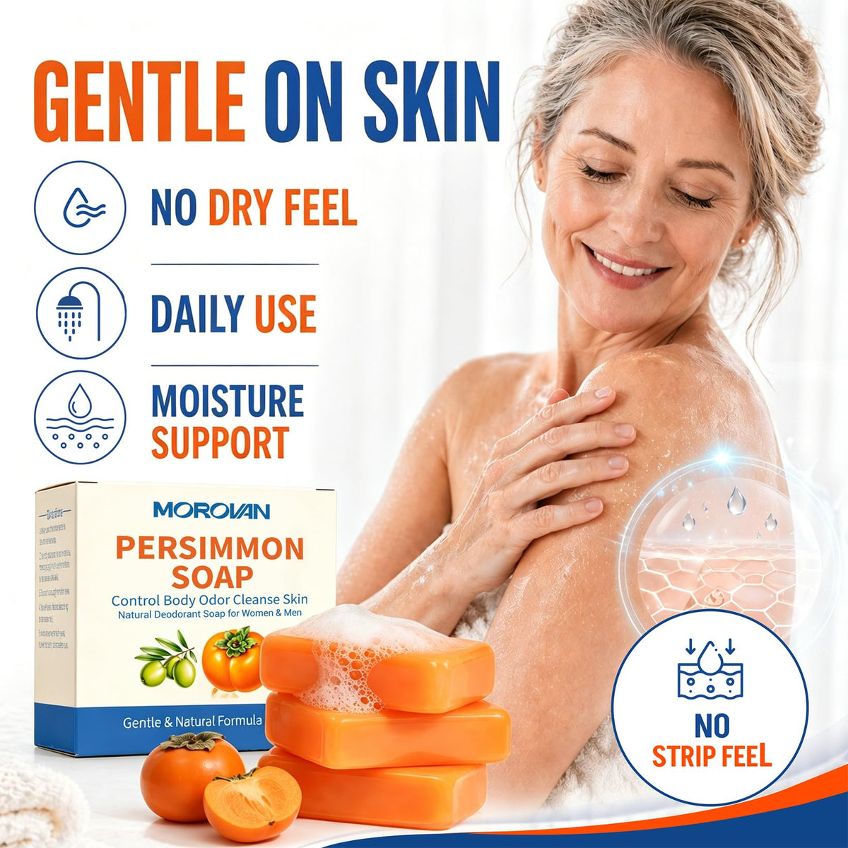 Morovan persimmon soap ingredient label showing persimmon extract and plant oils
