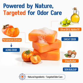 Morovan persimmon soap lather in hands illustrating gentle moisturizing cleanse