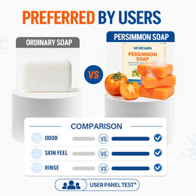 Morovan persimmon soap three bars stacked conveying value and multi-use convenience