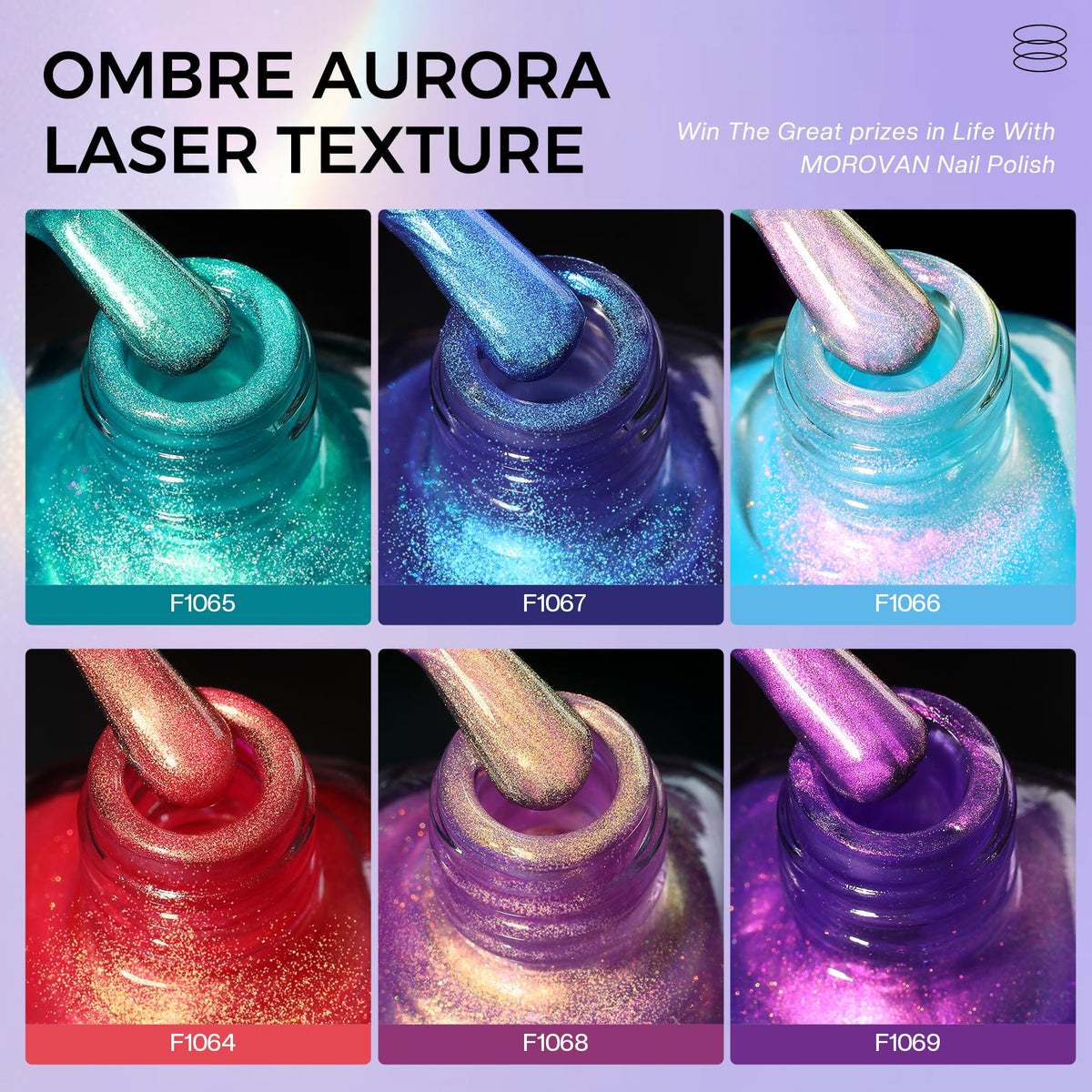 Morovan six shades arranged to display individual aurora color benefits