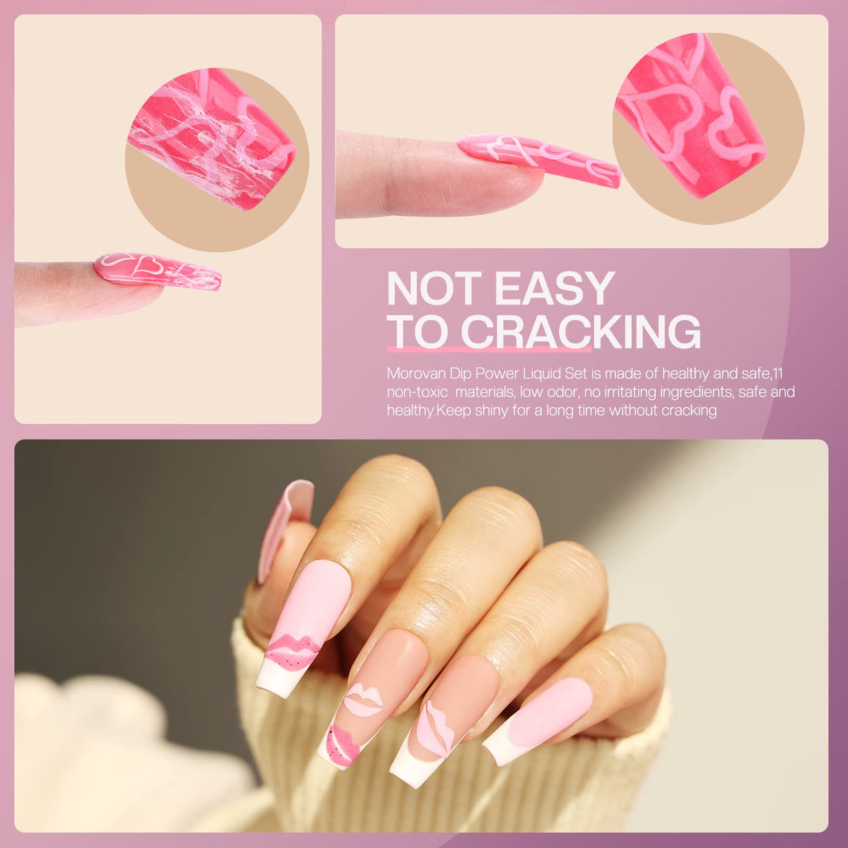 Morovan top coat gloss demo on nail tip showing durable shine