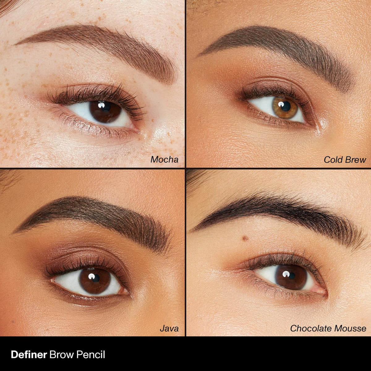 MORPHE pencil in use on model creating hairlike strokes for fuller brows