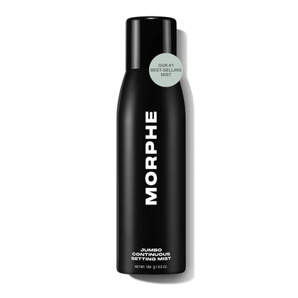 MORPHE front view of jumbo setting spray bottle showing size and branding benefit: long-lasting hold