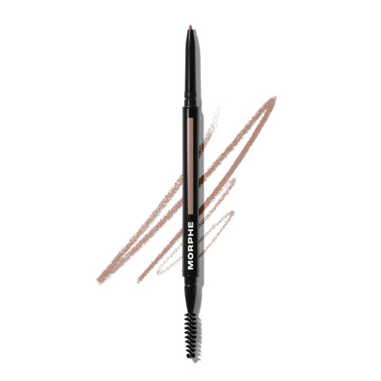 MORPHE front view of dual eyebrow pencil Biscotti showing slim packaging and brand