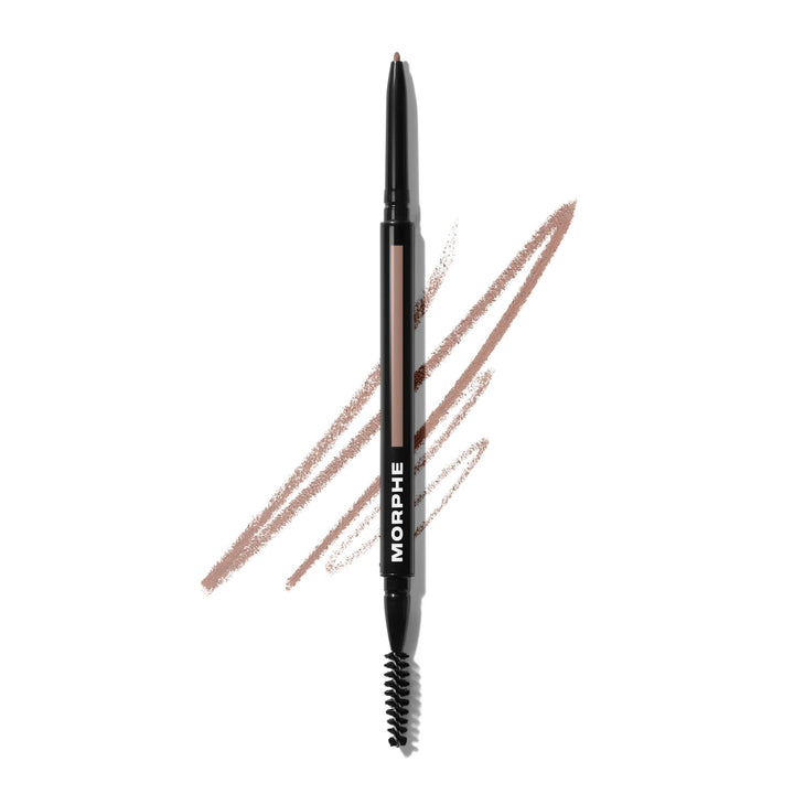 MORPHE front view of dual eyebrow pencil Biscotti showing slim packaging and brand