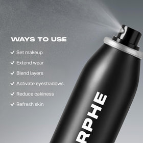 MORPHE artist spraying model demonstrating in-use application for makeup longevity benefit