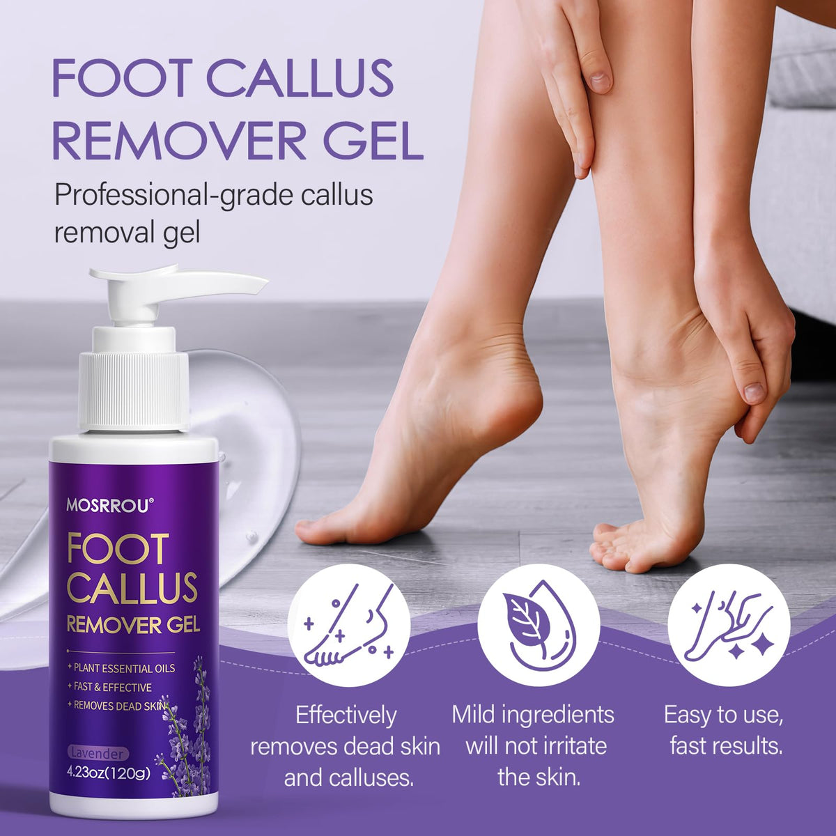 MOSRROU callus remover gel closeup demonstrating targeted exfoliation benefit