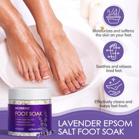 MOSRROU lavender soak salts poured into bowl to soften and relax feet