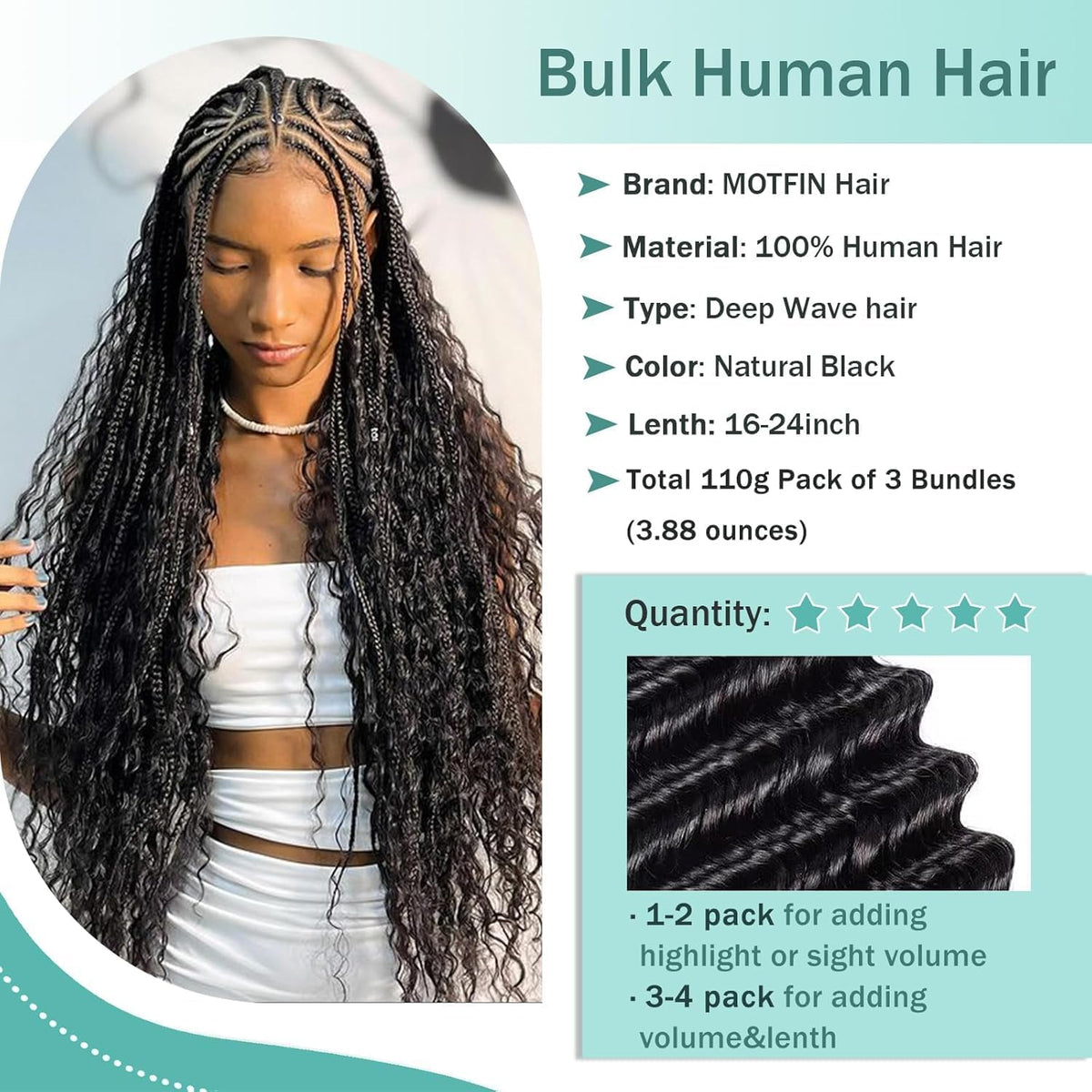 MOTFIN three bundles laid out to show pack weight and convenient styling quantity
