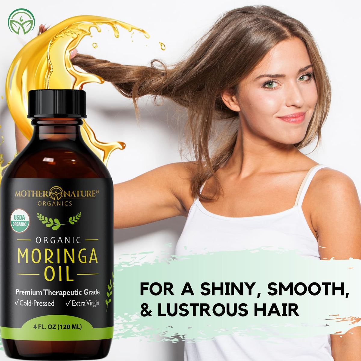 Mother Nature Organics applying oil to face for hydrated, glowing skin benefit
