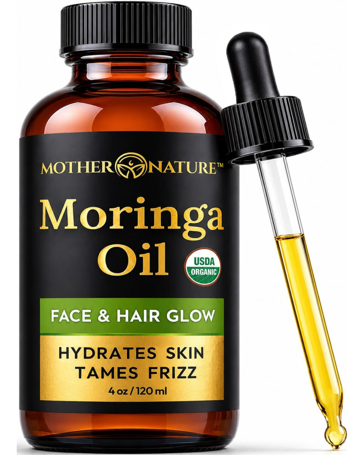 Mother Nature Organics front bottle shot highlighting cold-pressed purity benefits