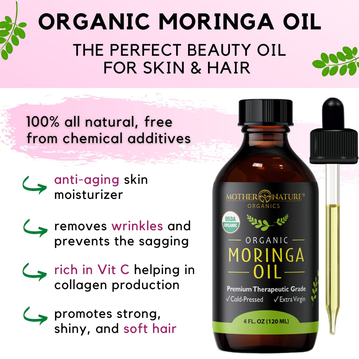 Mother Nature Organics bottle on bathroom vanity in lifestyle scene for daily ritual benefit