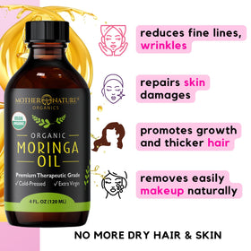 Mother Nature Organics 4oz bottle beside common items showing compact travel-friendly size