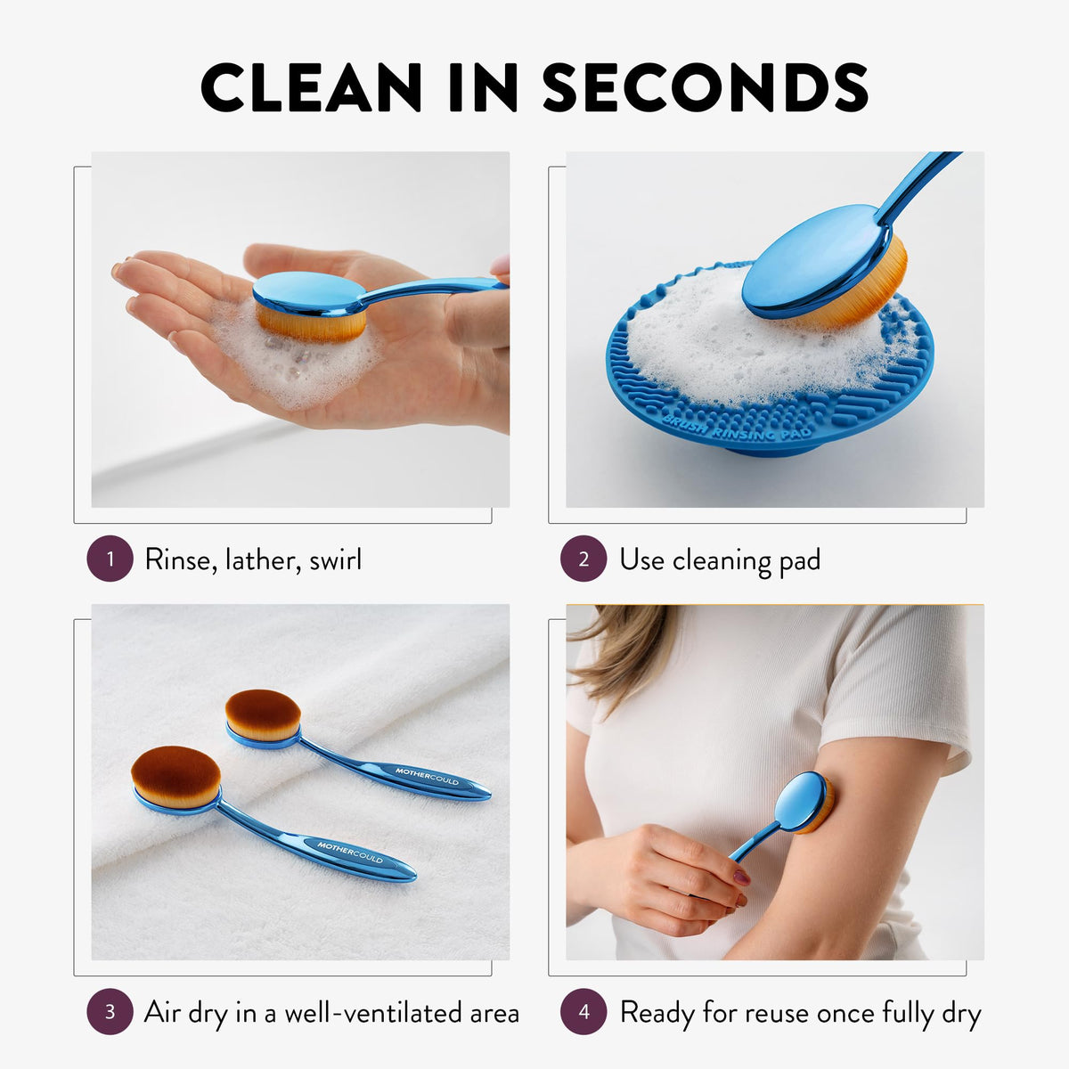 MotherCould brushes next to sunscreen tube to show compact size and scale