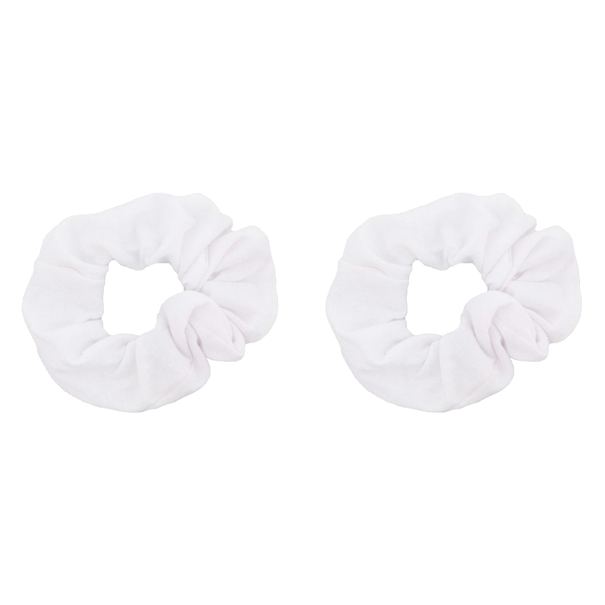 Motique Accessories front view of two white scrunchies showing clean design and soft hold