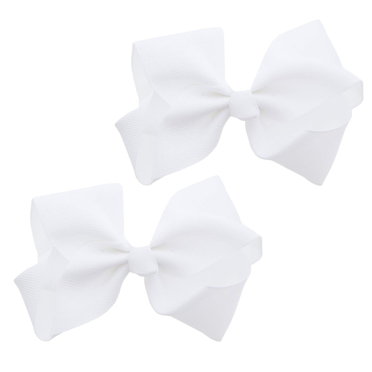 Motique Accessories front view of two white grosgrain bows for a polished look
