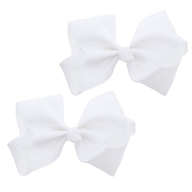 Motique Accessories front view of two white grosgrain bows for a polished look