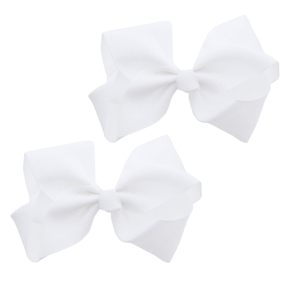 Motique Accessories front view of two white grosgrain bows for a polished look