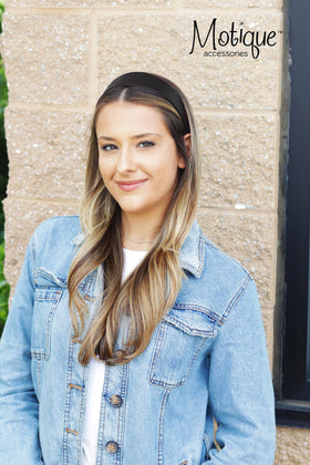 Motique Accessories headband worn by woman shows secure fit and style benefit