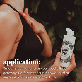 Mountain Ocean bottle staged on a beach towel suggesting uplifting coconut scent benefit