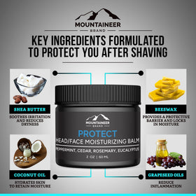 Mountaineer Brand jar held in hand showing 2oz scale for travel-friendly grooming
