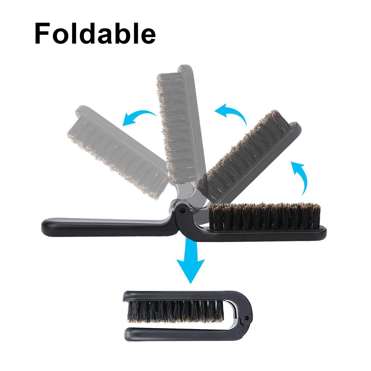 Mozeat Lens folded brush next to a credit card to show pocket-friendly size and convenience