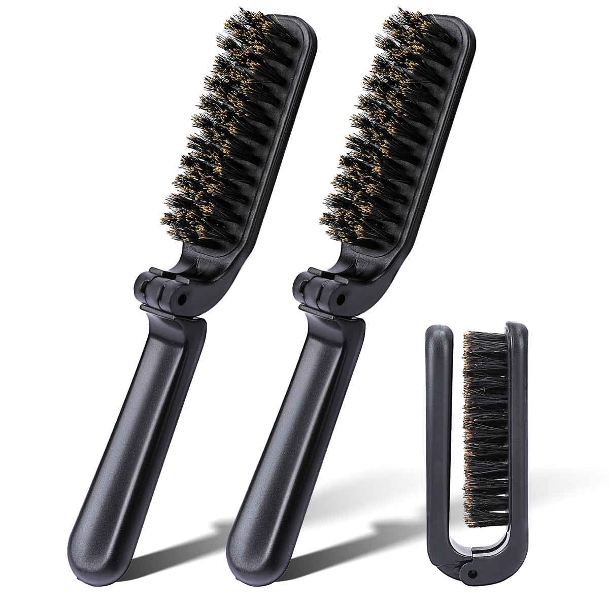 Mozeat Lens front view of two black folding brushes showing compact appeal and portability