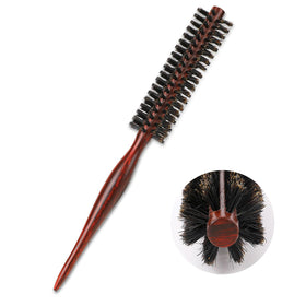 Mozeat Lens front view of the round brush showing wooden handle and bristles for precise styling