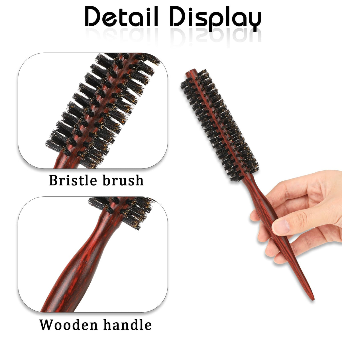 Mozeat Lens wooden handle detail showing non-slip grip for controlled styling motions