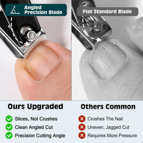MPKDZNE tool in use clipping a toenail demonstrating controlled, safer trimming