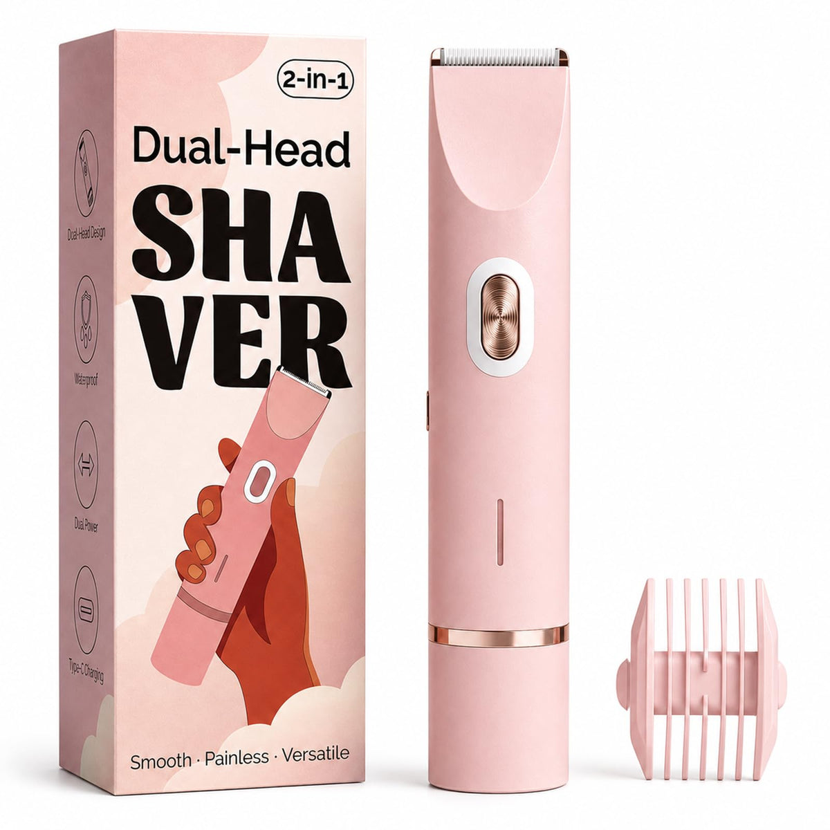 Mpotmiy front view showing compact pink dual-head trimmer and ergonomic grip for easy handling