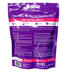 Mr. Bubble bubble bath bottle detail showing label and easy-pour cap benefit