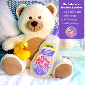 Child enjoying bath with Mr. Bubble, soothing scent supports bedtime routine