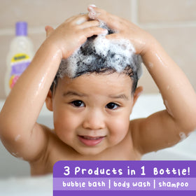 Mr. Bubble label close-up highlighting hypoallergenic and tear-free benefits