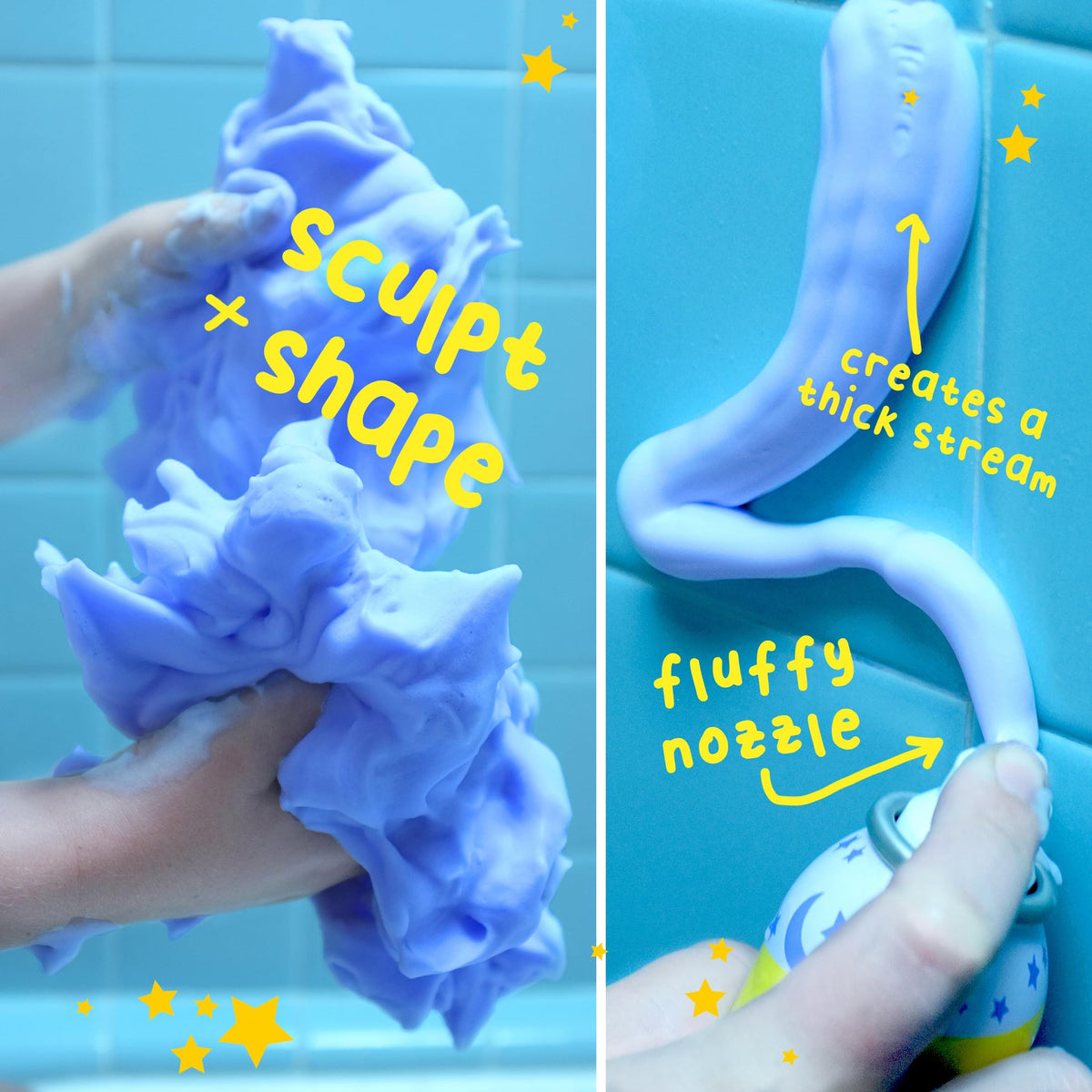Mr. Bubble foam texture detail showing purple foam and gentle lather
