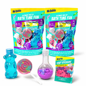 Mr. Bubble front packaging showing the four-item kit and cheerful design