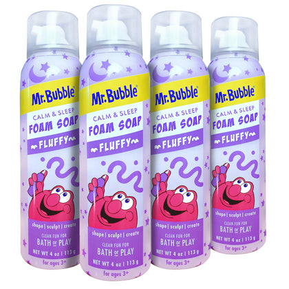 Mr. Bubble front packaging showing four 4 oz bottles and calming scent