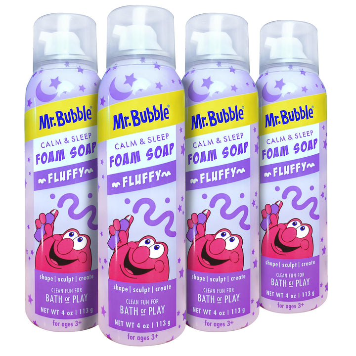 Mr. Bubble front packaging showing four 4 oz bottles and calming scent