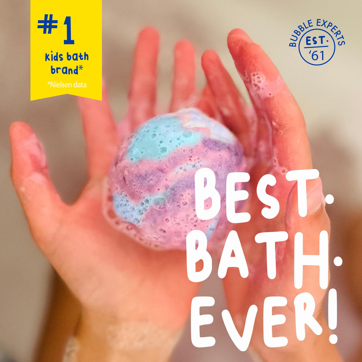 Mr. Bubble bath bomb fizzing in tub demonstrating active bubbles and visual entertainment benefit