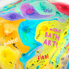 Close-up of Mr. Bubble bath bomb texture highlighting quality finish and easy dissolving benefit