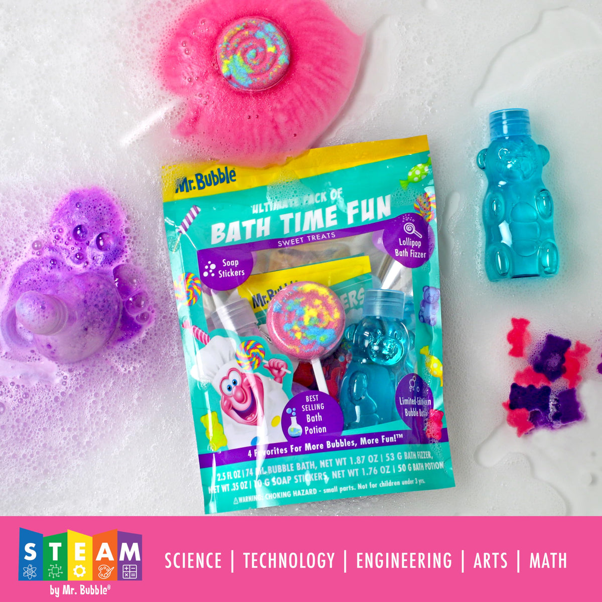 Mr. Bubble gooey soap stickers sheet with peelable shapes for fun cleaning