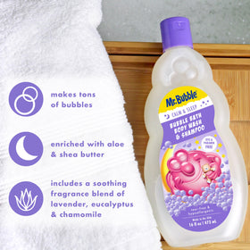 Close-up of Mr. Bubble ingredients panel to review fragrance and safety