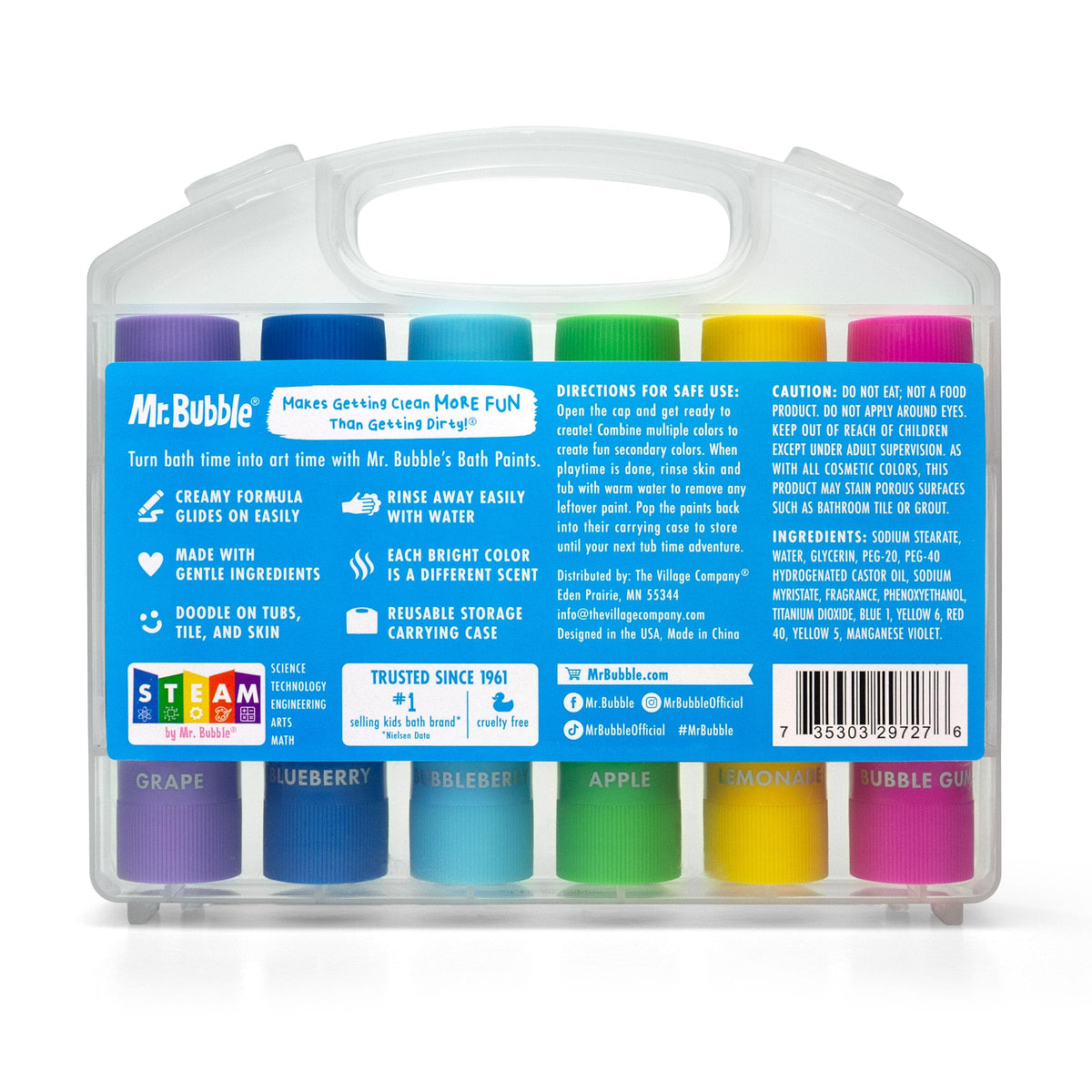 Mr. Bubble paint stick close-up highlighting creamy glide and kid-friendly grip