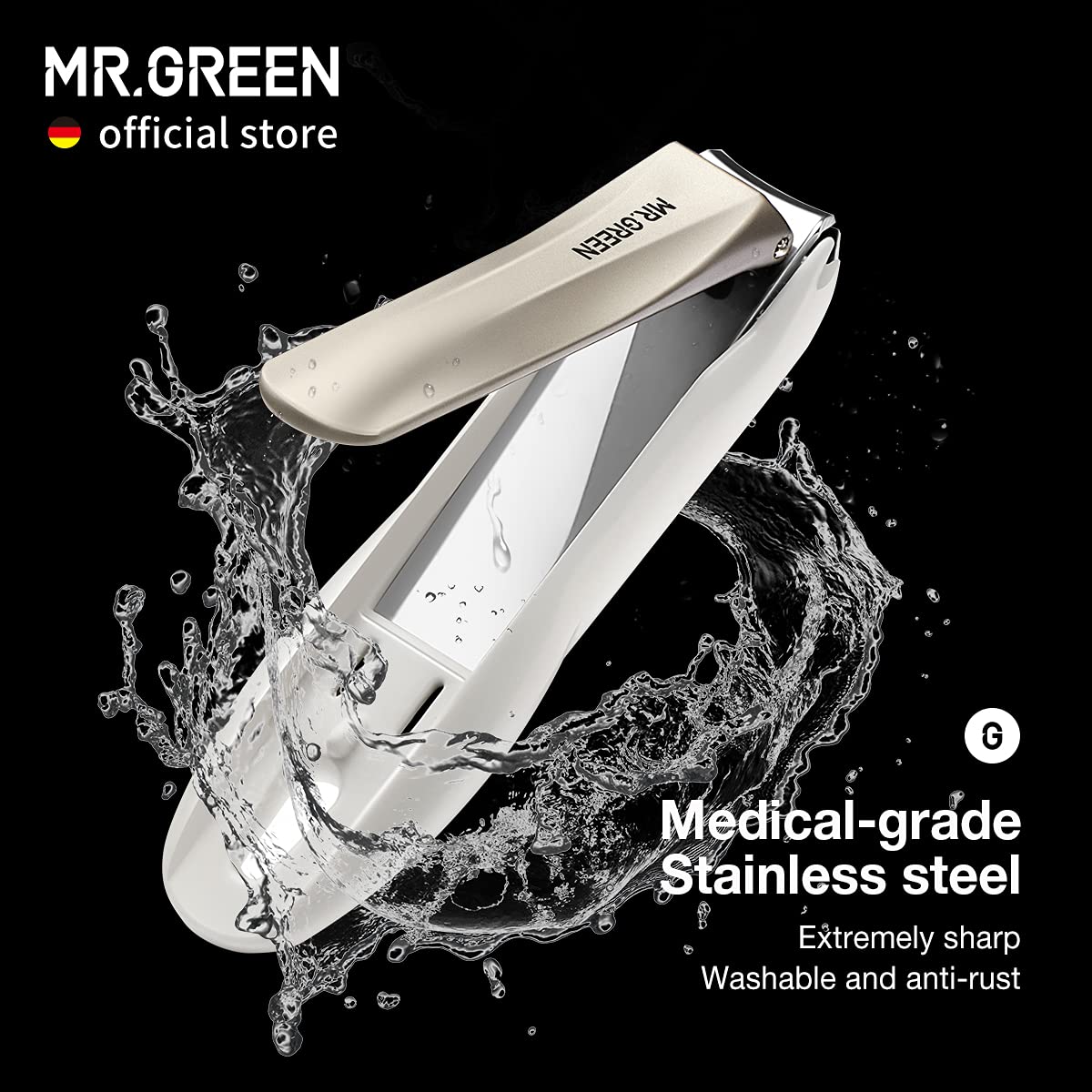 MR.GREEN clippers in use demonstrating clean, controlled nail trimming