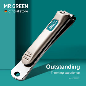 MR.GREEN close-up of curved blade edge highlighting precision sharpness benefit