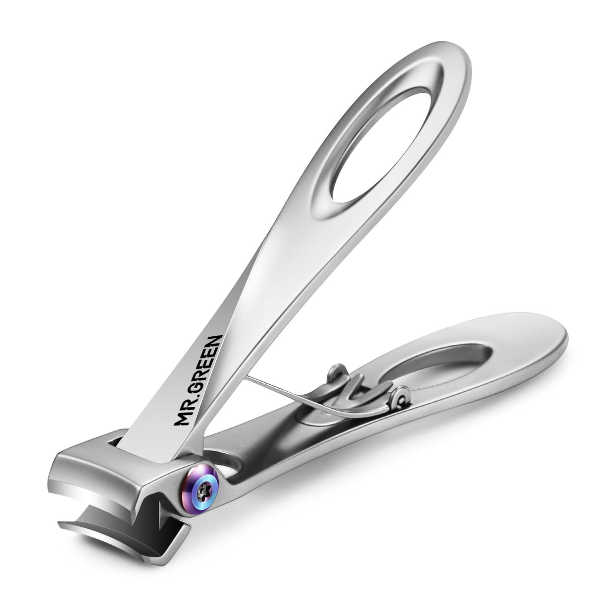 MR.GREEN front view of stainless steel wide jaw clippers, clear durable design and easy grip