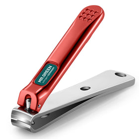 MR.GREEN front view of medium red clippers showing packaged product and benefit: professional finish